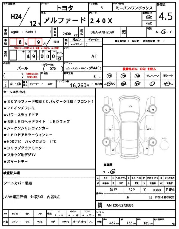 Ref:AUX-11887851 TOYOTA ALPHARD 2012 - Image 10