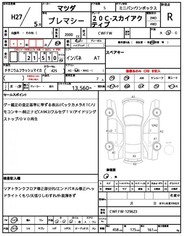 Ref:AUX-18933604 MAZDA PREMACY 2015 - Image 21