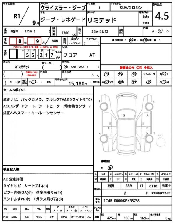 Ref:AUX-19368944 CHRYSLER JEEP JEEP RENEGADE 2019 - Image 19