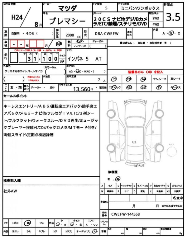Ref:AUX-19380075 MAZDA PREMACY 2012 - Image 21