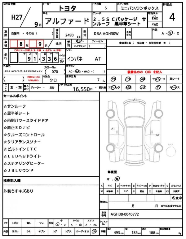 Ref:AUX-19507430 TOYOTA ALPHARD 2015 - Image 10