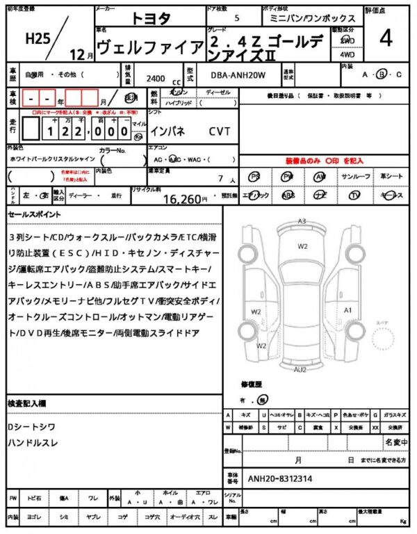 Ref:AUX-19581683 TOYOTA VELLFIRE 2013 - Image 20