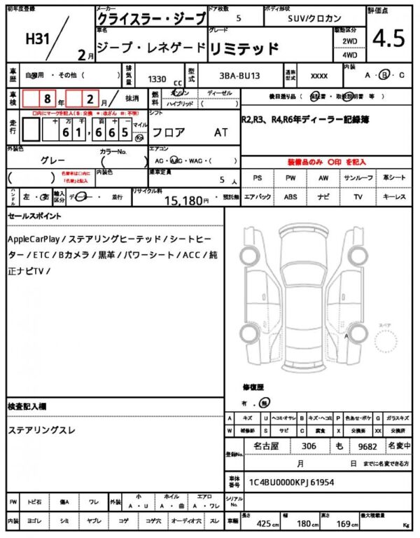 Ref:AUX-19676330 CHRYSLER JEEP JEEP RENEGADE 2019 - Image 10