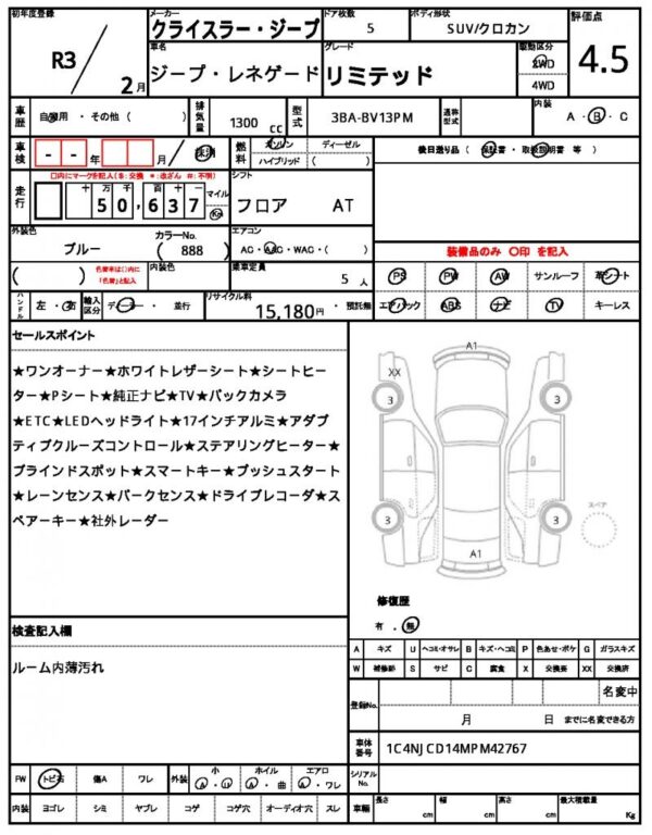 Ref:AUX-19692747 CHRYSLER JEEP JEEP RENEGADE 2021 - Image 7