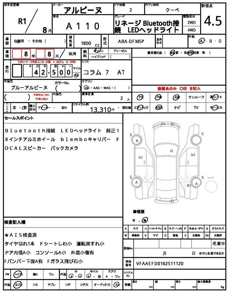 Ref:AUX-19918621 ALPINE A110 2019 - Image 17