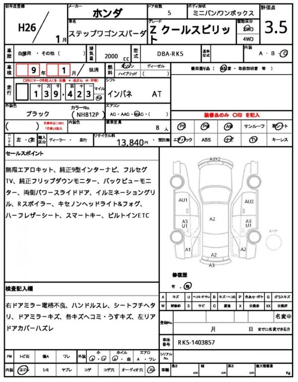 Ref:AUX-20012457 HONDA STEPWAGON SPADA 2014 - Image 7
