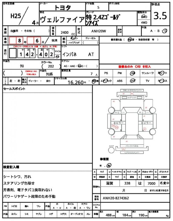 Ref:AUX-20077315 TOYOTA VELLFIRE 2013 - Image 21