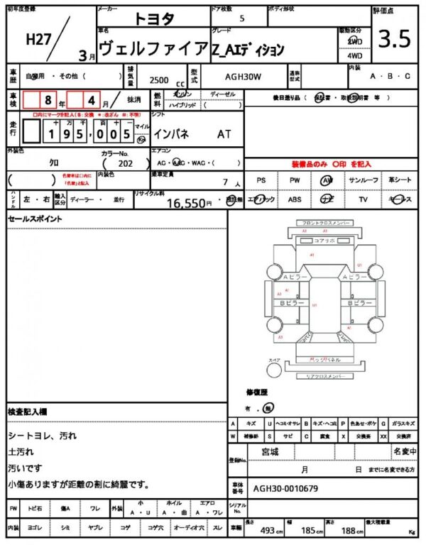 Ref:AUX-20078583 TOYOTA VELLFIRE 2015 - Image 21