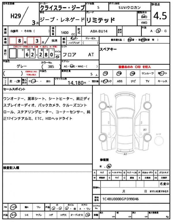 Ref:AUX-20125188 CHRYSLER JEEP JEEP RENEGADE 2017 - Image 7