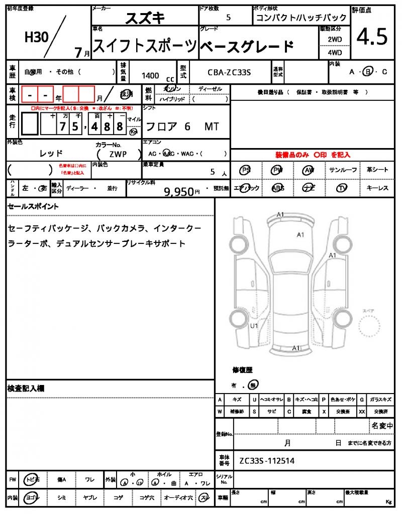 Ref:AUX-22841764 SUZUKI SWIFT SPORT 2018 7 Ref:AUX-22841764 SUZUKI SWIFT SPORT 2018 - Image 7